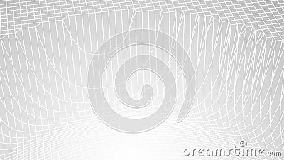 Abstract white background. Gray wireframe backdrop. 3d computer grid. Sci-fi technology concept. Neutral geometric pattern Vector Illustration