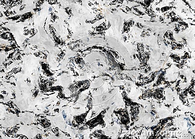 Abstract white black painting on black distressed impressionism brush inspire paint swirl background. Oil on canvas texture Stock Photo