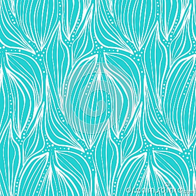 Abstract white on blue leaves and drops pattern Vector Illustration