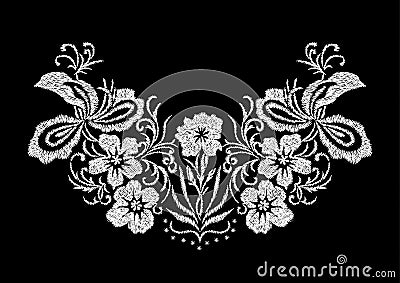 Abstract white embroidery flower pattern design for the collar Vector Illustration