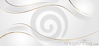 Abstract white and gray dynamic waves background with gold line curve luxury style Vector Illustration