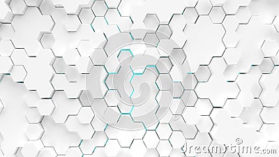 Abstract white hexagons surface with blue illumination Cartoon Illustration