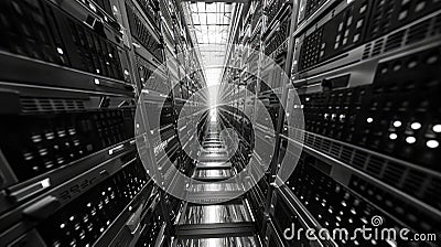 Abstract white light flowing effect in data server for hosting domain. AIG53. Stock Photo