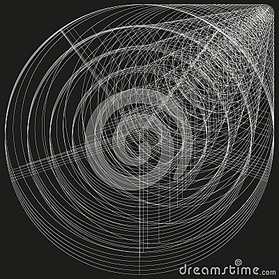 Abstract white lines. Intersecting geometric curves. Minimal circular pattern. Black vector background. Vector Illustration