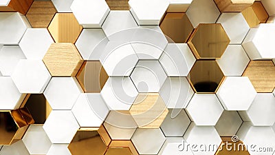 Abstract white luxury background with golden hexagons. 3d rendering. Stock Photo
