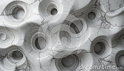 Abstract White Marble Texture with Circular Depressions and Cracks Architectural Design Background - Generative AI Stock Photo