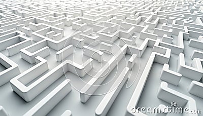 Abstract white maze pattern. Complex design. Intricate pathways. Represents challenges, solutions. Abstract art. Conceptual Stock Photo