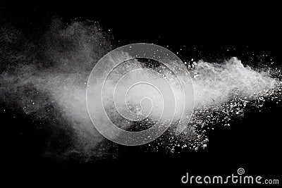 Abstract white powder explosion.White dust debris on black background Stock Photo