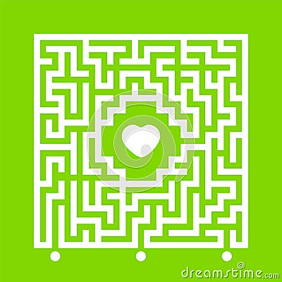 Abstract white square maze. Find the right path to the heart. Labyrinth conundrum. Love search concept. Flat vector illustration Vector Illustration