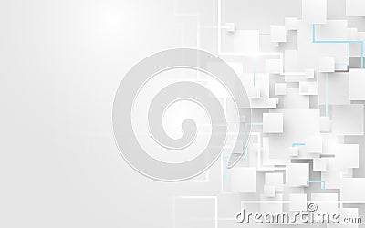 Abstract white squares and lines background. Futuristic and technology concept. Vector Illustration