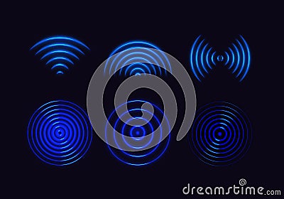 Abstract Wifi Signal Waves. Sound Effect Icon. Vector Blue Light Radar. Tech Sensor Circle Symbol Vector Illustration