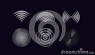 Abstract Wifi Signal Waves. Sound Effect Icon. Vector Glow Light Radar. Tech Sensor Circle Symbol Vector Illustration