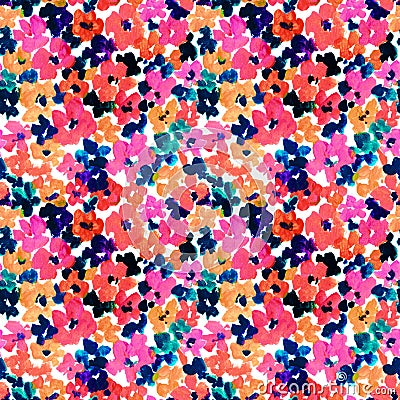 Abstract wild flowers seamless pattern. Cute brush strokes, grunge textured wildflowers background Cartoon Illustration