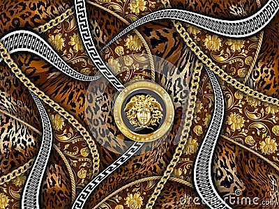 Abstract wild leopard skin fabric with geometric shapes Stock Photo