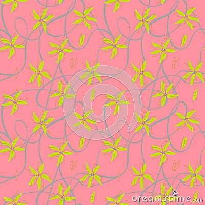 Abstract wildflower seamless pattern. Bright colors floral on pink background. Summer blossom Vector Illustration