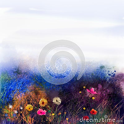 Abstract wildflowers, watercolor painting flower in meadows Stock Photo