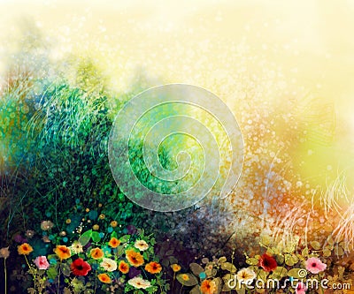 Abstract wildflowers, watercolor painting flower in meadows Stock Photo