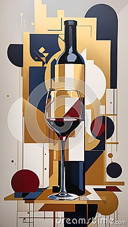 Abstract Wine Geometric Artwork Digital Acrylic Painting Colorful Background Art Design Stock Photo