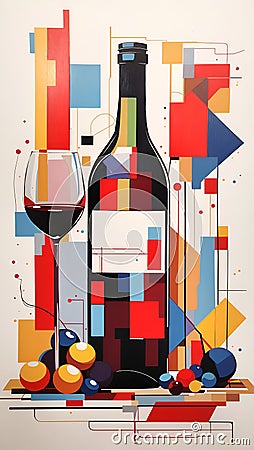 Abstract Wine Geometric Artwork Digital Acrylic Painting Colorful Background Art Design Stock Photo