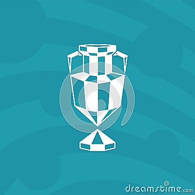 Abstract winner cup icon on a blue background. Polygonal soccer trophy logo for football competition. Vector Illustration