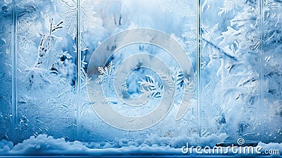 Abstract winter background with frosty patterns on a window Stock Photo