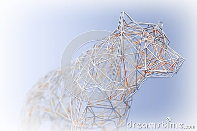 Abstract Wired Low Poly Wolf or Dog. 3d Rendering Stock Photo