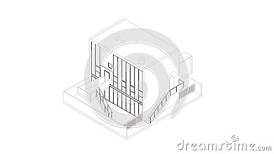 Abstract wireframe perspective of 3D building Cartoon Illustration