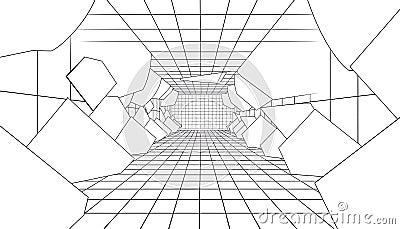 Abstract wireframe tunnel, futuristic technology path, Stock Photo, Generative AI Stock Photo