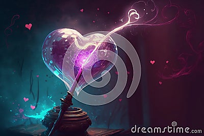 Abstract wizard or witch magic wand with colorful cast spell lighting effect glow with Generative AI Stock Photo