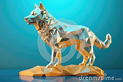 Abstract Wolf in Low Poly Style extreme closeup. Generative AI Stock Photo