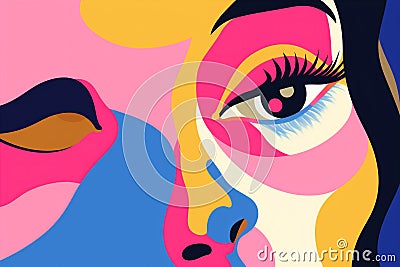 cubist woman modern fashion face poster abstract graphic portrait healthy cubism. Generative AI. Stock Photo