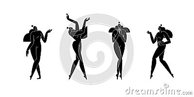 Abstract woman body vector illustration set. Female figure, contemporary design.Solid black feminine silhouette isolated Vector Illustration