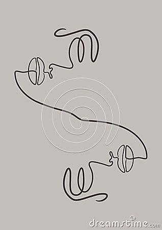 Abstract woman and man one line faces in minimalist style. Ethnic contour-drawing art poster. Hand-drawn endless line print Cartoon Illustration