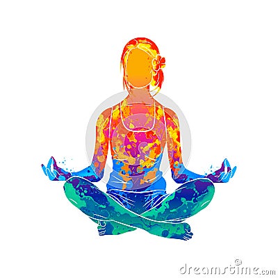 Abstract woman meditating from splash of watercolors. Lotus yoga pose Fitness Vector Illustration