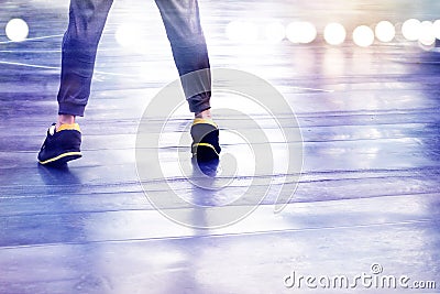 Abstract women exercise on cement floor, colorful and pastel purple style Stock Photo