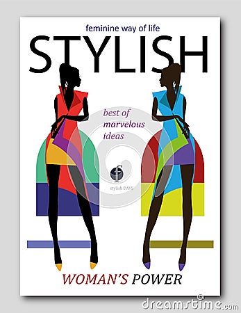 Abstract women silhouette in african style. Fashion magazine cover design. Vector Illustration