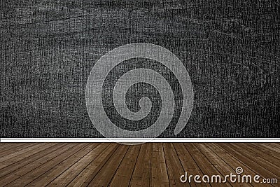 Abstract wood floor texture and chalk rubbed out on blackboard Stock Photo