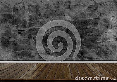 Abstract wood floor texture and printed dark concrete wall texture background Stock Photo