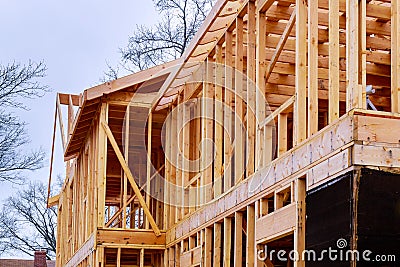 Abstract of Wood Home Framing at Construction Site. Stock Photo