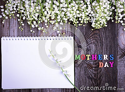 Abstract wooden background with festive inscription mother`s day Stock Photo