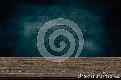 Abstract wooden table texture and chalk rubbed out on blackboard, for graphic add product, Education concept, Stock Photo