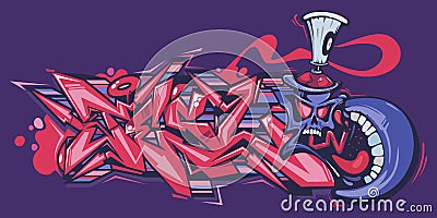 Abstract Word Lets Graffiti Style Font Lettering And Cartoon Spray Can Vector Illustration Art Stock Photo