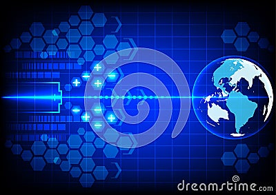 Abstract world battery technology on blue color background Vector Illustration