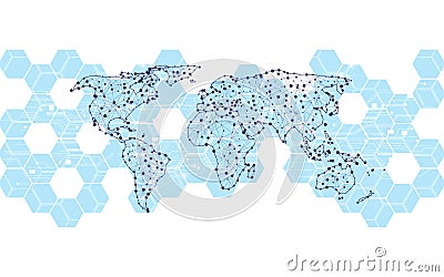 Abstract world map background hexagons pattern innovation tech concept Vector Illustration