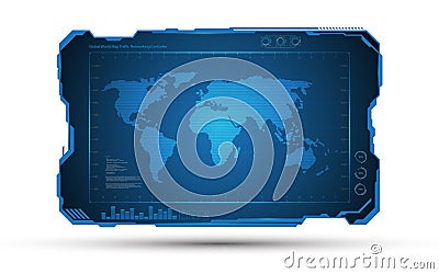 Abstract world map digital frame tech sci fi concept design background Vector Illustration