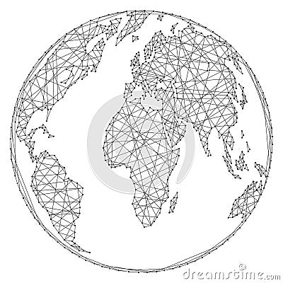 Abstract world map on a globe ball of polygonal lines and dots on white background of vector illustration Vector Illustration