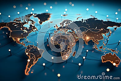 Abstract world map, location marks form a dynamic geographical image Stock Photo