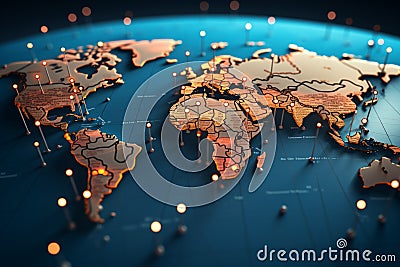 Abstract world map, location marks form a dynamic geographical image Stock Photo