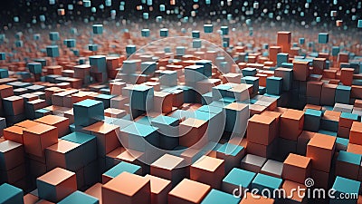 Abstract world scattering with voxel cubes. Generative AI Stock Photo