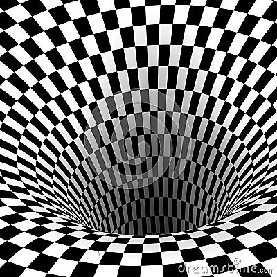 Abstract Wormhole Tunnel. Geometric Square Black and White Optical Illusion. Vector Illustration Vector Illustration